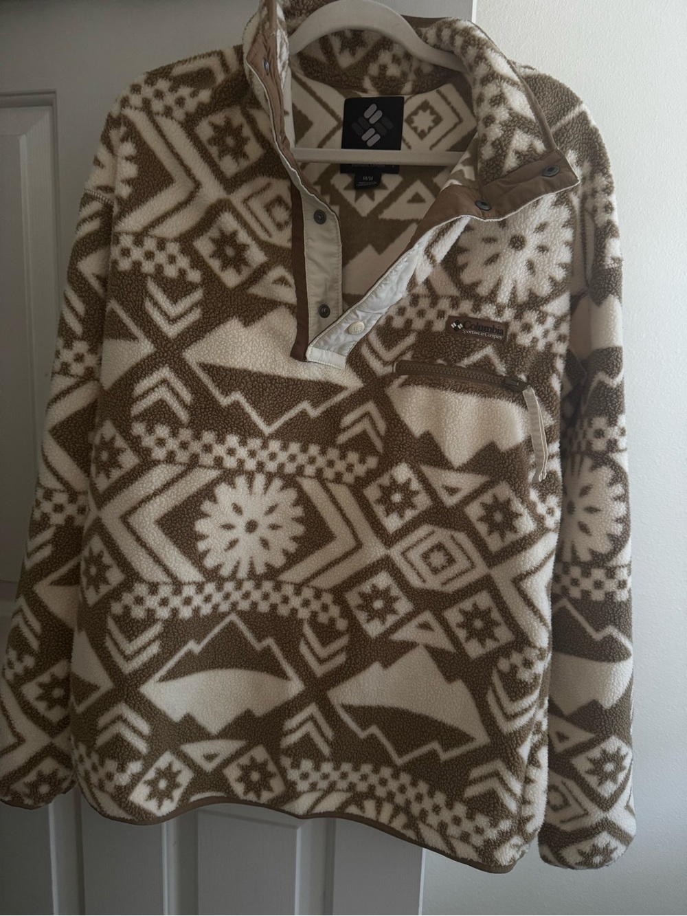 Columbia Women's Brown and Cream Geometric Fleece Zip Pullover